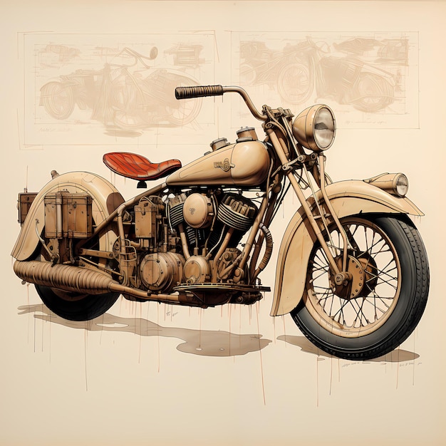 old illustration drawing vintage retro motorcycle speed design engine vector motor bike