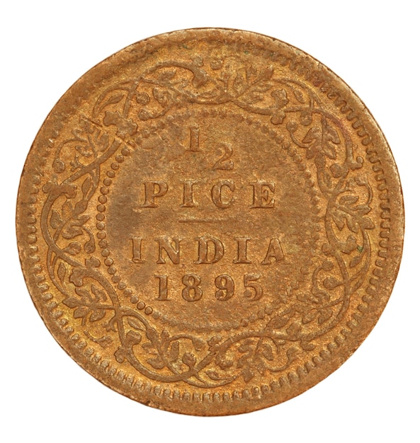 Old Indian Half Pice Coin of 1895 closeup