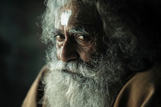 old indian man marked by life wrinkles and gray hair