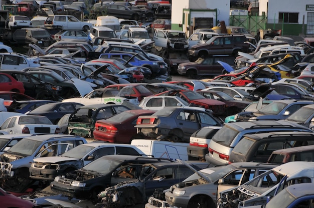 Photo old junk cars on junkyard