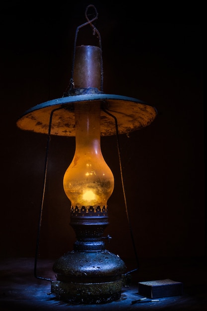 Old kerosene lamp in the dark