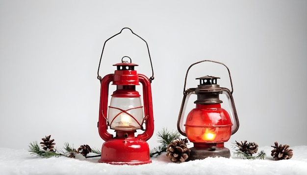 Photo the old kerosene red lamp isolated over white background