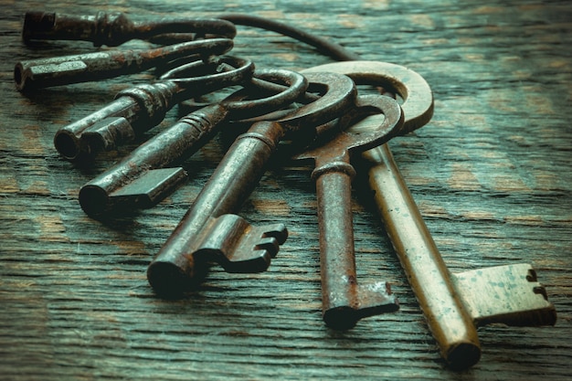 Old keys on a metallic ring