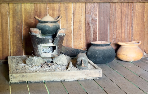 Old kitchen, cooking in ancient times.