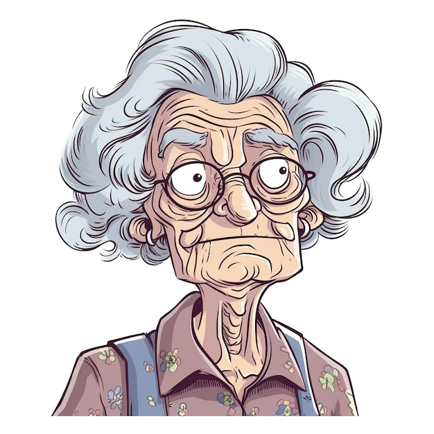 An old lady with glasses and a shirt that says'old lady '