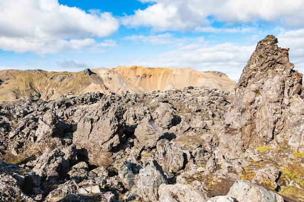 아이슬란드의 오래된 라우가라운 화산 용암 지대