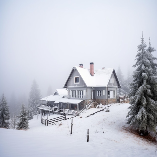 Photo old log cabin in snowy forest night