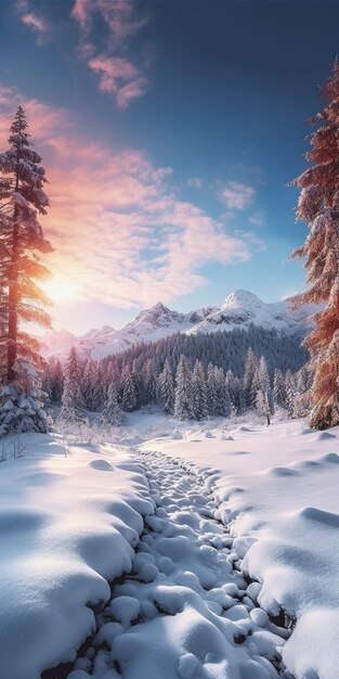 Old log cabin in snowy forest night