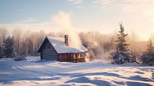 Photo old log cabin in snowy forest night