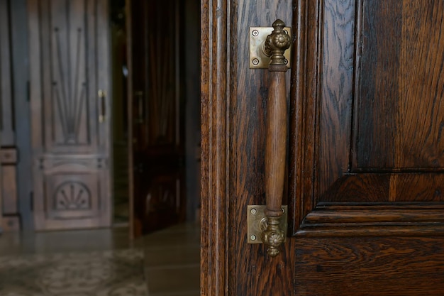 Old luxury wooden door closeup