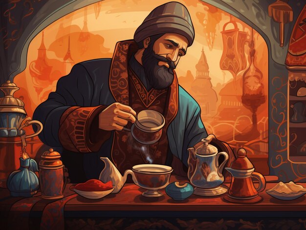 Photo a old man brewing a coffee