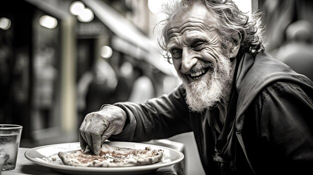 An old man enjoying a healthy and delicious meal focusing on nourishing their body