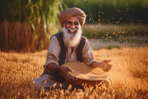 An old man enjoying his time in a field of grain