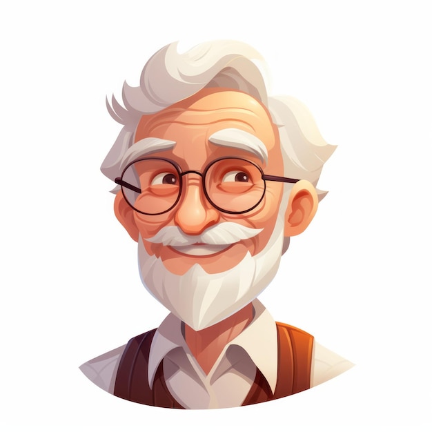 メガネの老人の漫画のキャラクター幸せな笑顔の男性のおじいちゃんアバターアクティブな高齢者のコンセプト