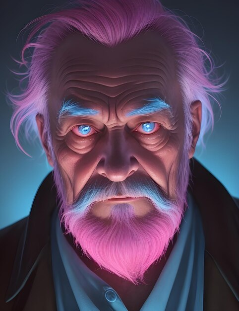 old man glowing hair background in dark city look awesome stylish black jacket generated ai