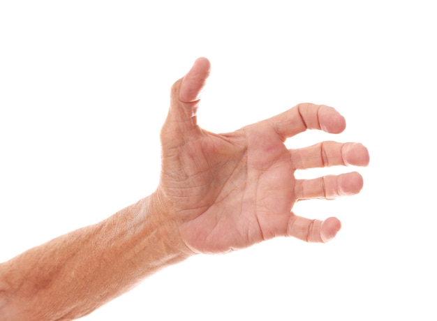 Old man hand on a white background