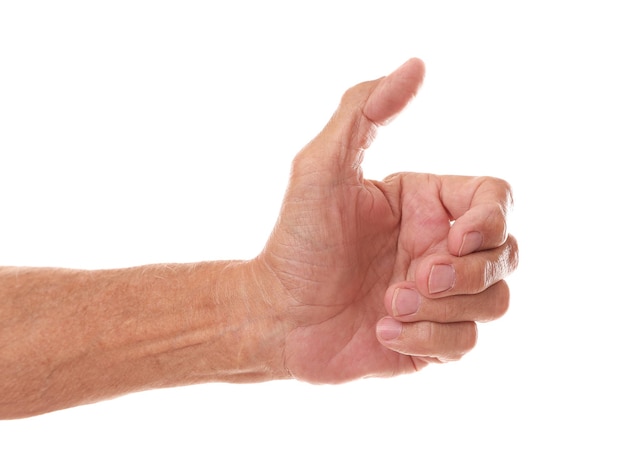 Old man hand on a white background