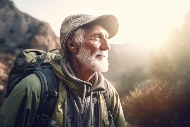 Old man hiking Happy senior person Generate Ai