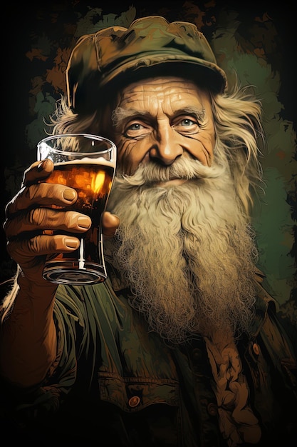 An old man holding a glass of whiskey.