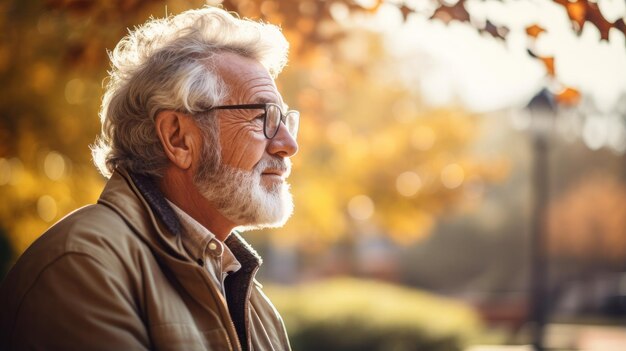 Old man is sitting on a park bench