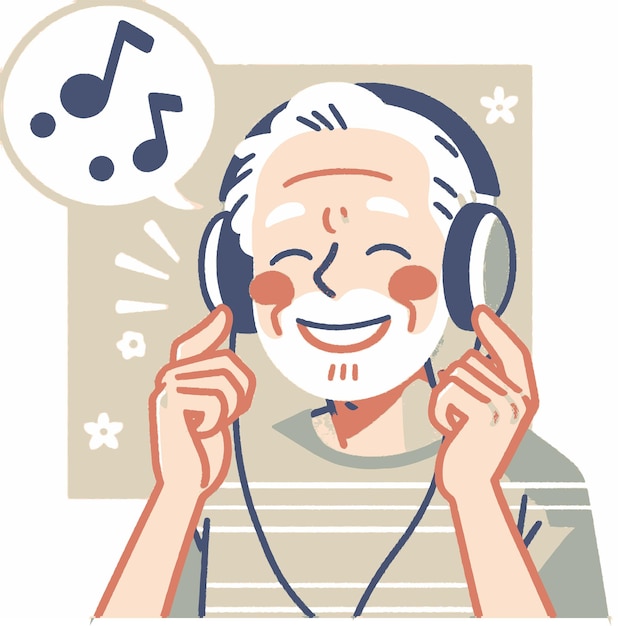 old man listening to music with headphones