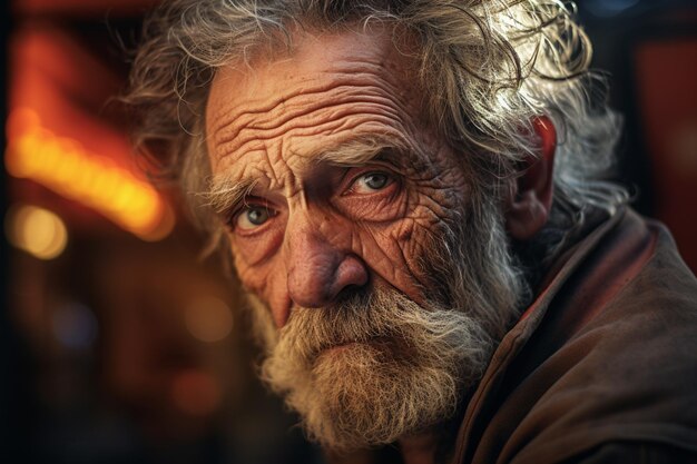 an old man looking stressed in living room bokeh style background