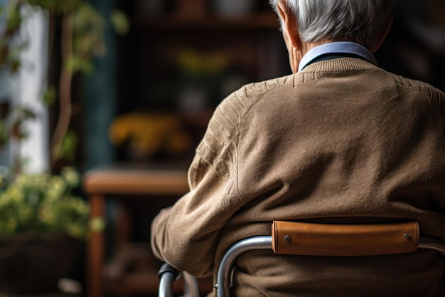 椅子に座る特別養護老人ホームの老人 高齢者の介護