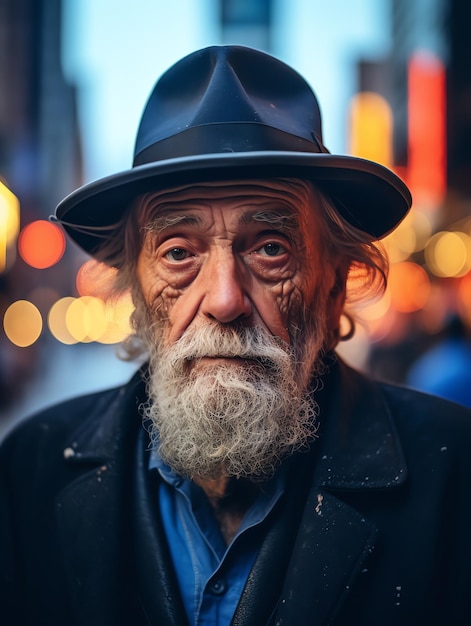 old man in NYC travel man with landscape travel blog