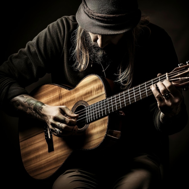 Old man playing a guitar