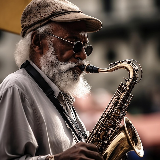 old man playing saxophone