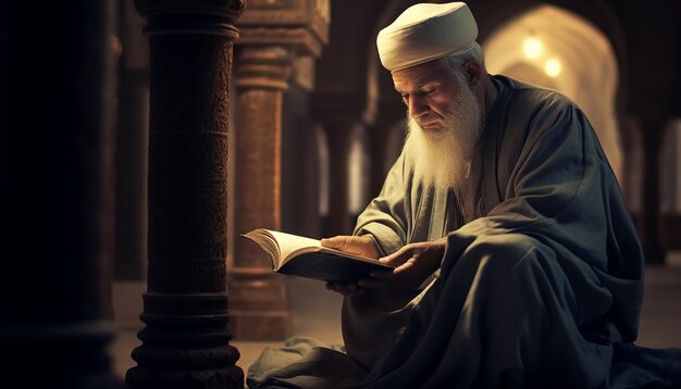 Old man reading holy quran instead of mosque