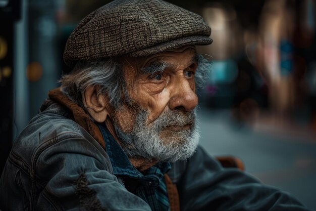 Old Man Sitting on Street With Hat