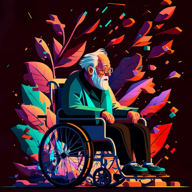 Old man sitting on a wheelchair Generative AI