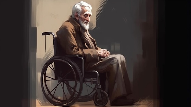 Old man sitting in wheelchair Thoughtprovoking illustrations