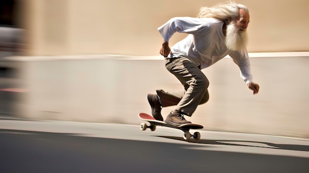 スケートボードをする老人