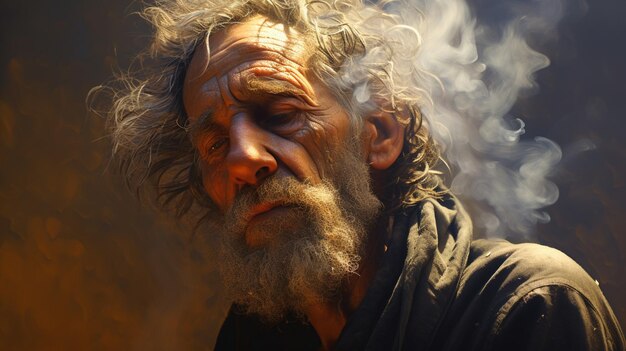 Old man struggling with high temperature realistic detail