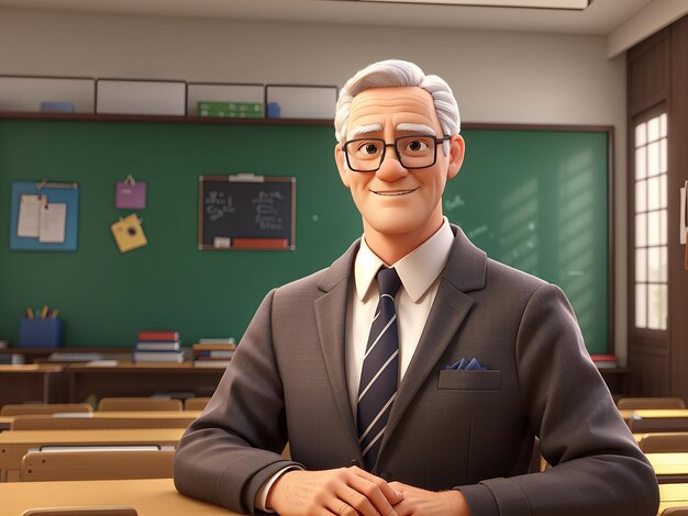 Photo old man teacher with glasses and a suit on is in front of class