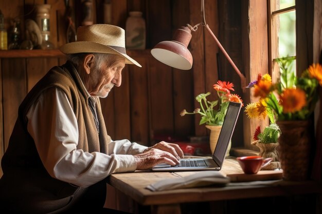 Old man using computer