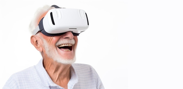 old man using virtual reality headset