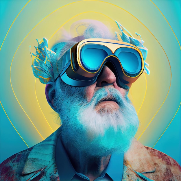 old man in VR glasses  modern imaging technology concept made with Generative AI