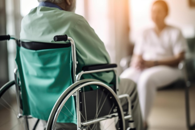 Old man in wheelchair Senior man with disability in nursing home or hospital