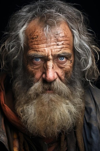 an old man with a beard and blue eyes