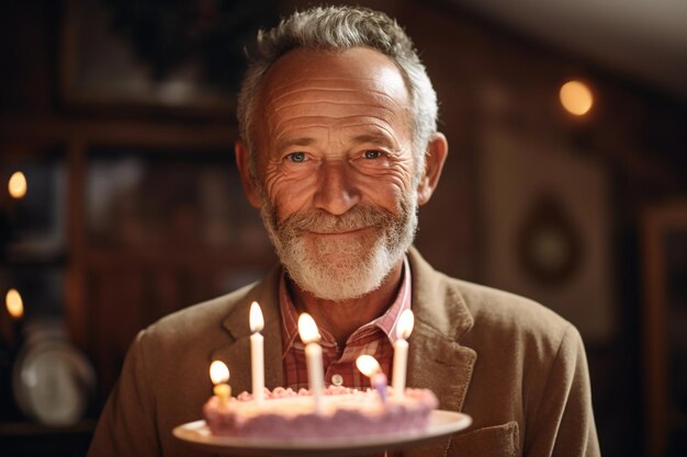 old man with cake