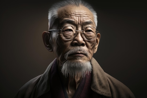 An old man with glasses and a brown jacket