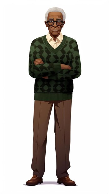 an old man with glasses and a green sweater