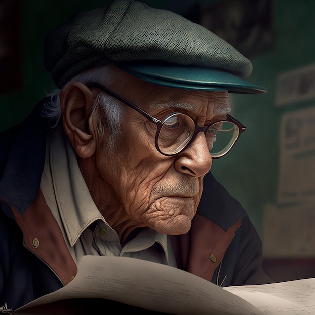 old man with glasses reading