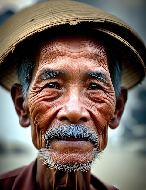 An old man with a hat and a straw hat.