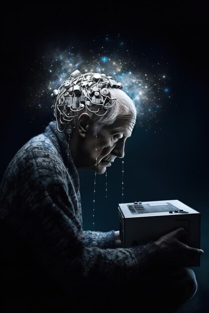 old man with a laptop Generative AI