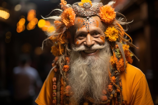 an old man with a long beard and orange hair