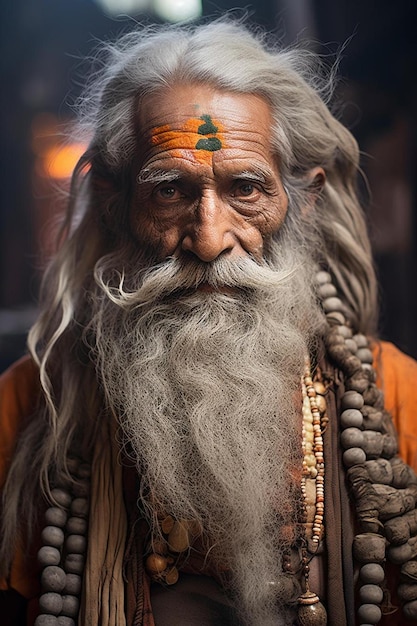 an old man with a long beard and orange shirt